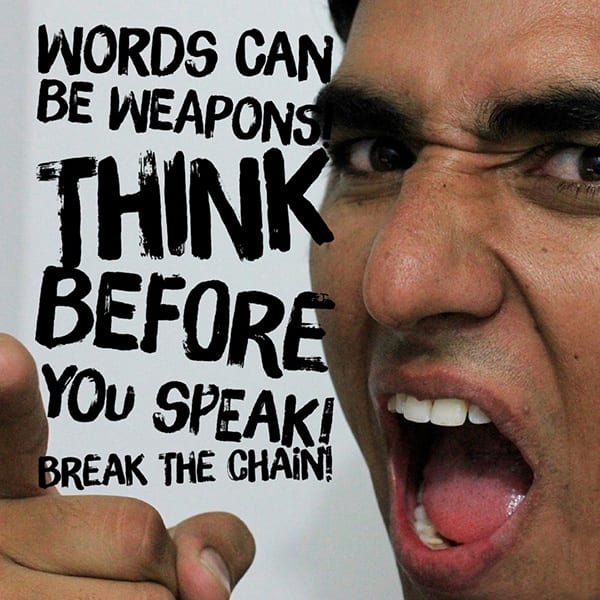 Supporter wearing Think Before You Speak apparel
